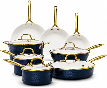 GOTHAM STEEL HAMMERED 13 Pc Titanium Ceramic Cookware Set Nonsitck, Navy