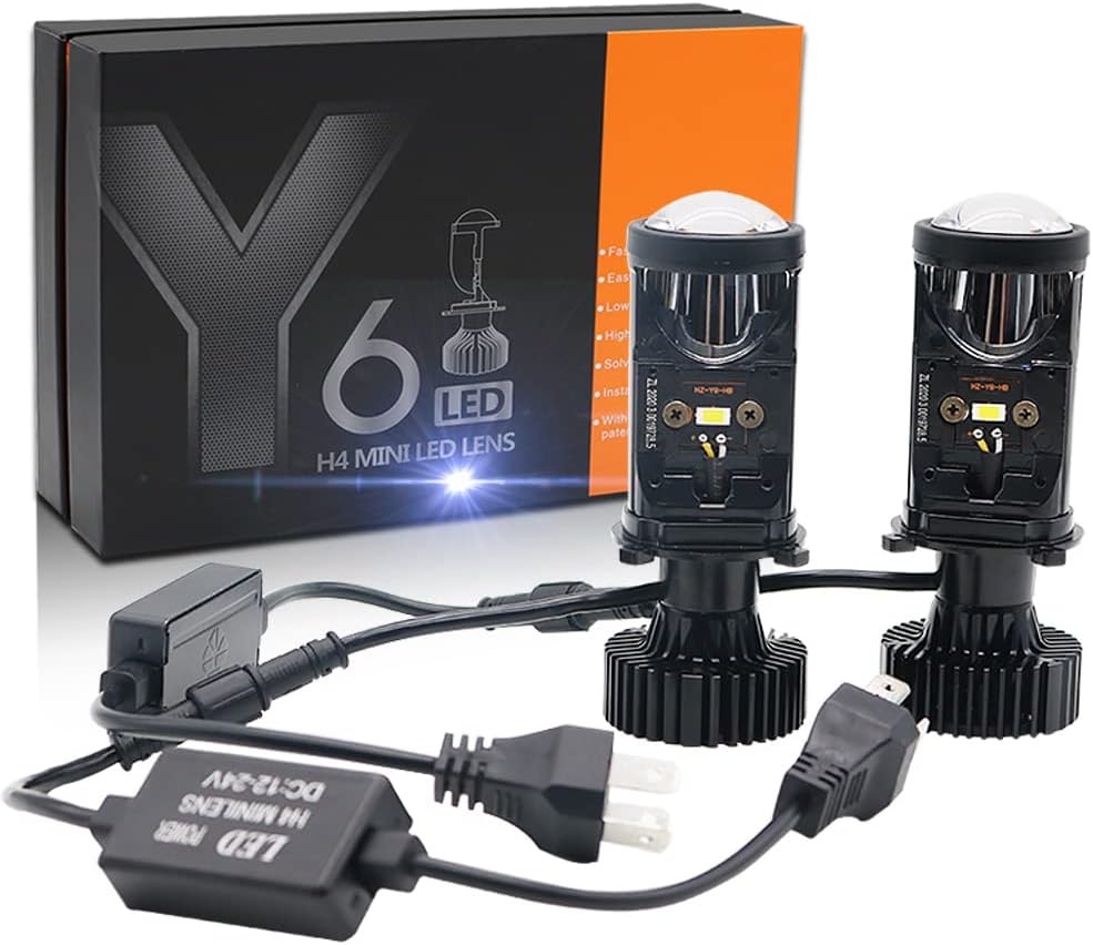 YSY 2Pcs H4/9003/HB2 LED Headlight Bulbs with Mini Projector Lens Canbus Hi/Lo Beam Solve Astigmatism Problem 16000lumens LED Headlight Kit for Headlight Retrofits or Fog Lamp Upgrade (Y6