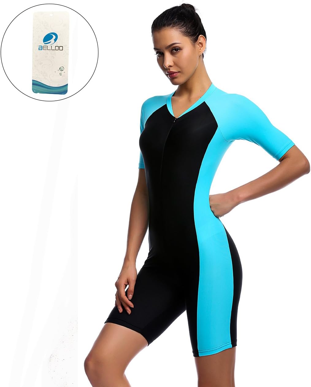 BELLOO Swimsuit for Women One Piece Short-Sleeve Swimming Suit Sun Protection