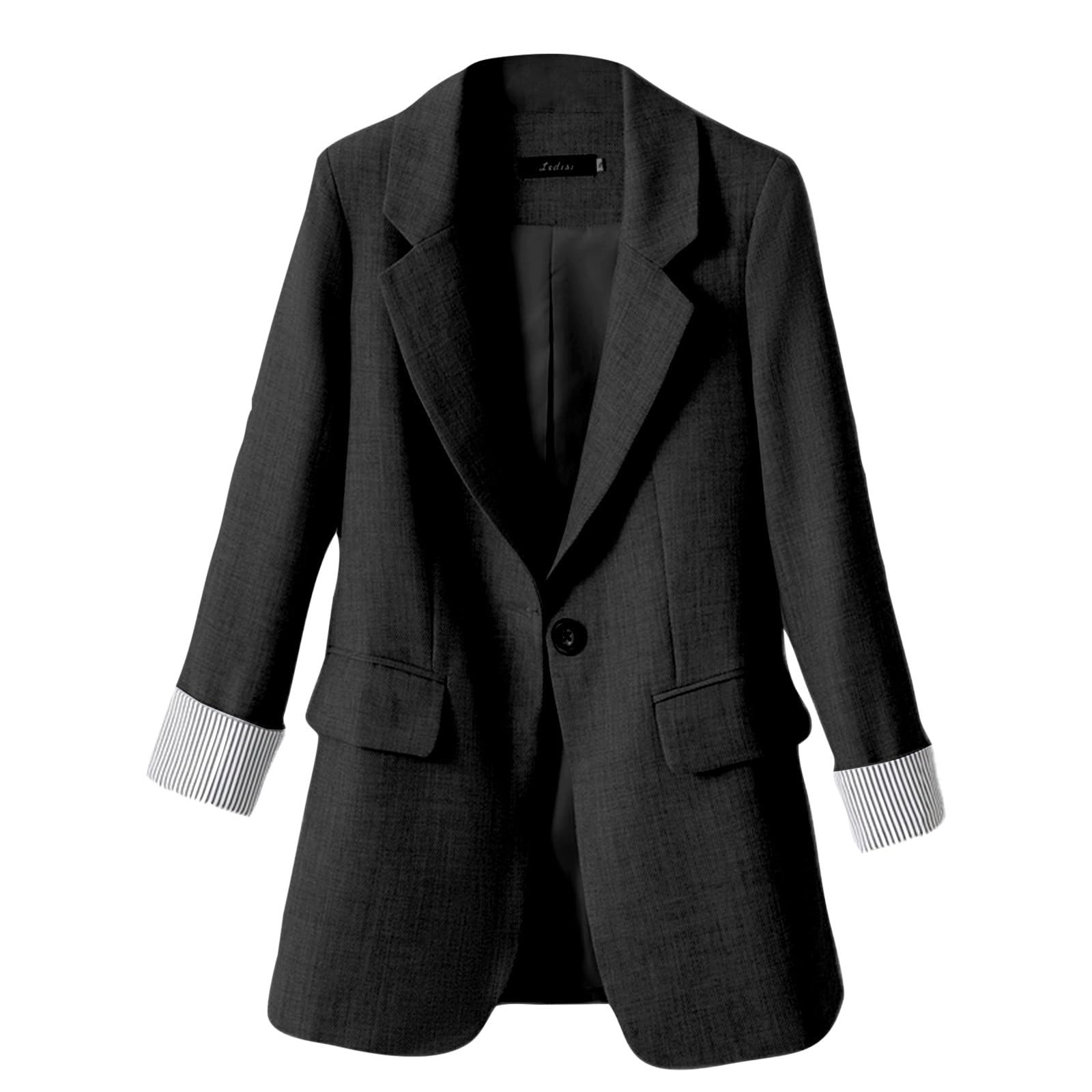 Blazers Mujer Talla Grande Blazers Mujer Talla Grande Americana Casual Chaqueta Americana Negra Abrigo Color Sólido Versátil con Botones Al Frente Entallada Ideal para Uso Diario Elegante Blusa para