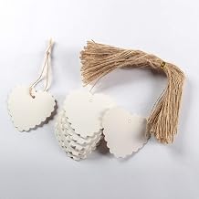 100 Pieces White Heart-Shaped Price Tags + 100 Pieces 20cm Long Jute Strings, Paper Luggage Labels Paper Presents Tags for DIY Crafts
