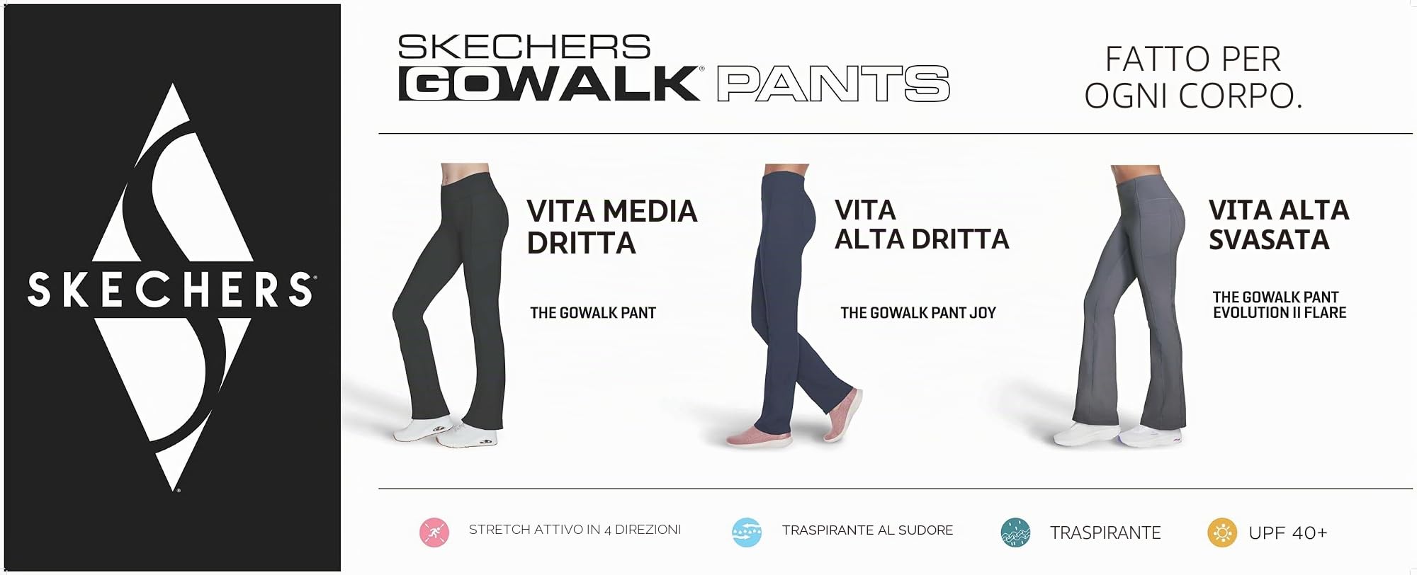 Skechers Pantaloni svasati da donna Go Walk a vita alta