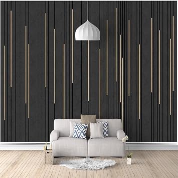 Black Gold Lines 3D Wallpaper, Modern and Simple Removable Self Adhesive Wall Sticker-Peel and Stick Wallpaper, Fadeless Odorless for Bedroom Mural Home Decor,78.7""W x55.2""H