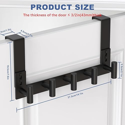 Miniatura 2 de WUIVIUT Ganchos para colgar sobre la puerta, gancho de baño resistente para ropa, abrigo (5 ganchos, se adapta a 1-34 pulgadas de grosor)