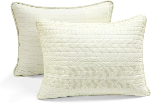 Miniatura 5 de Lush Decor Hygge - Juego de ropa de cama de 3 piezas con diseño a rayas, tamaño matrimonialqueen, marfil