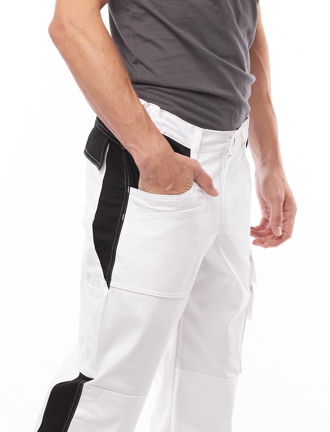 strongAnt Pantalones de Pintor para Hombre Powerstretch con Prácticos Bolsillos - Blanco-Negro Talla 46