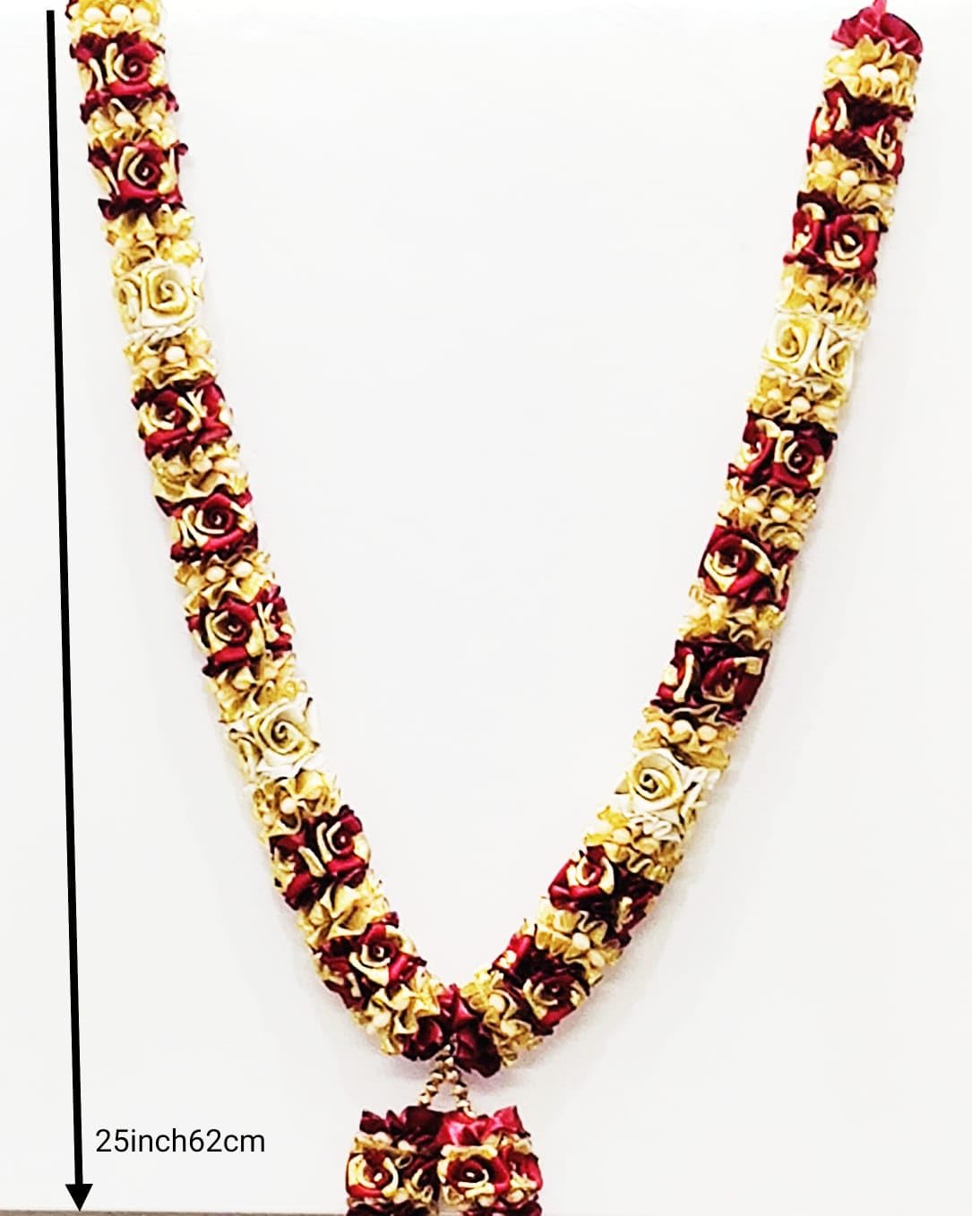RJ SALES & PROMOTIONS Unisex Adult 25 Inches Satin and Tissue with Plastic Beads Haar Width 1" -Maala for Idols, Photo Frames, Fancy Dress, Marriages Etc. (Maroon) 1