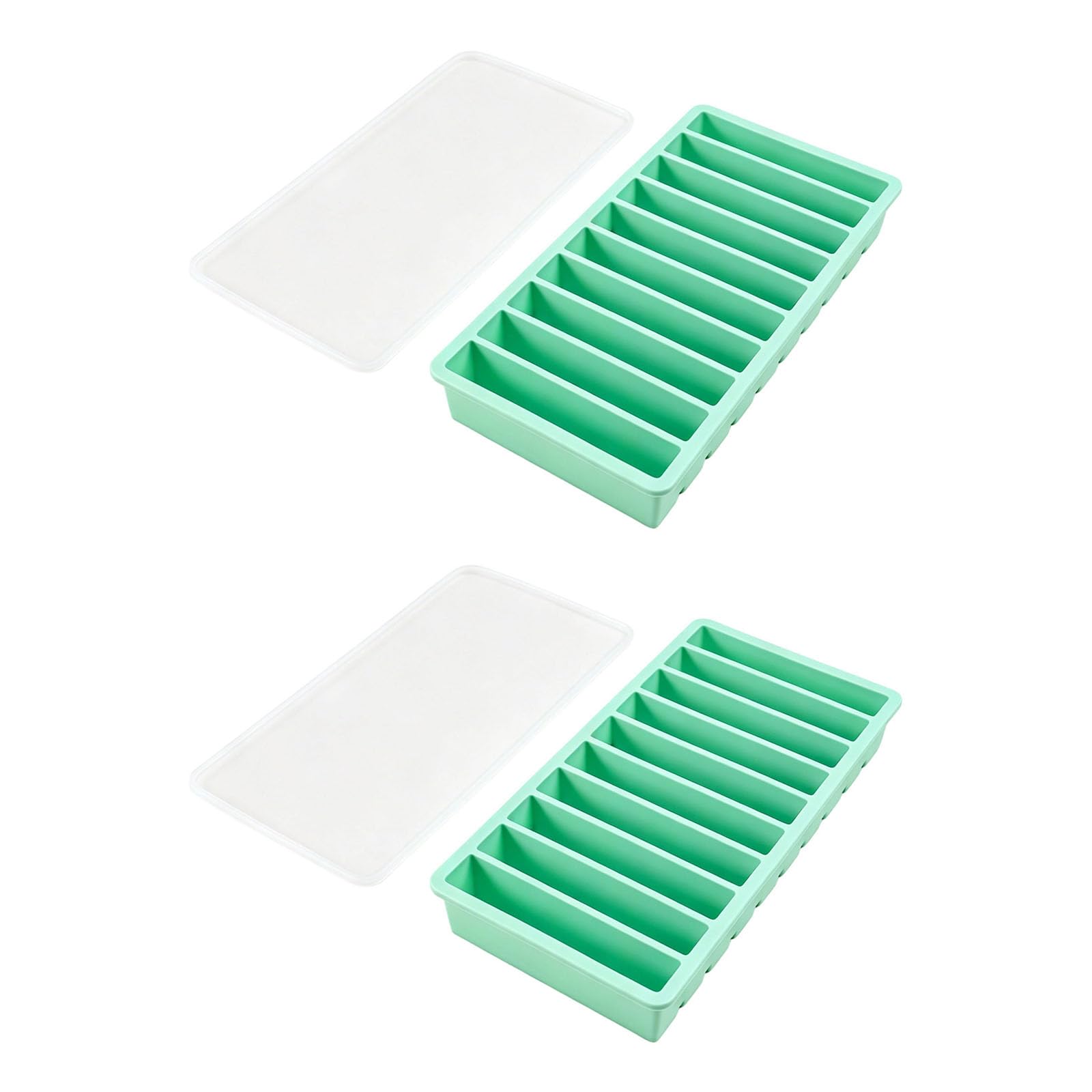 JUYAXIN 10 Slot Long Mold Crafted From Flexible Silicone Includes Protective Cover Prevents Freezer Odors Long Ice Molds