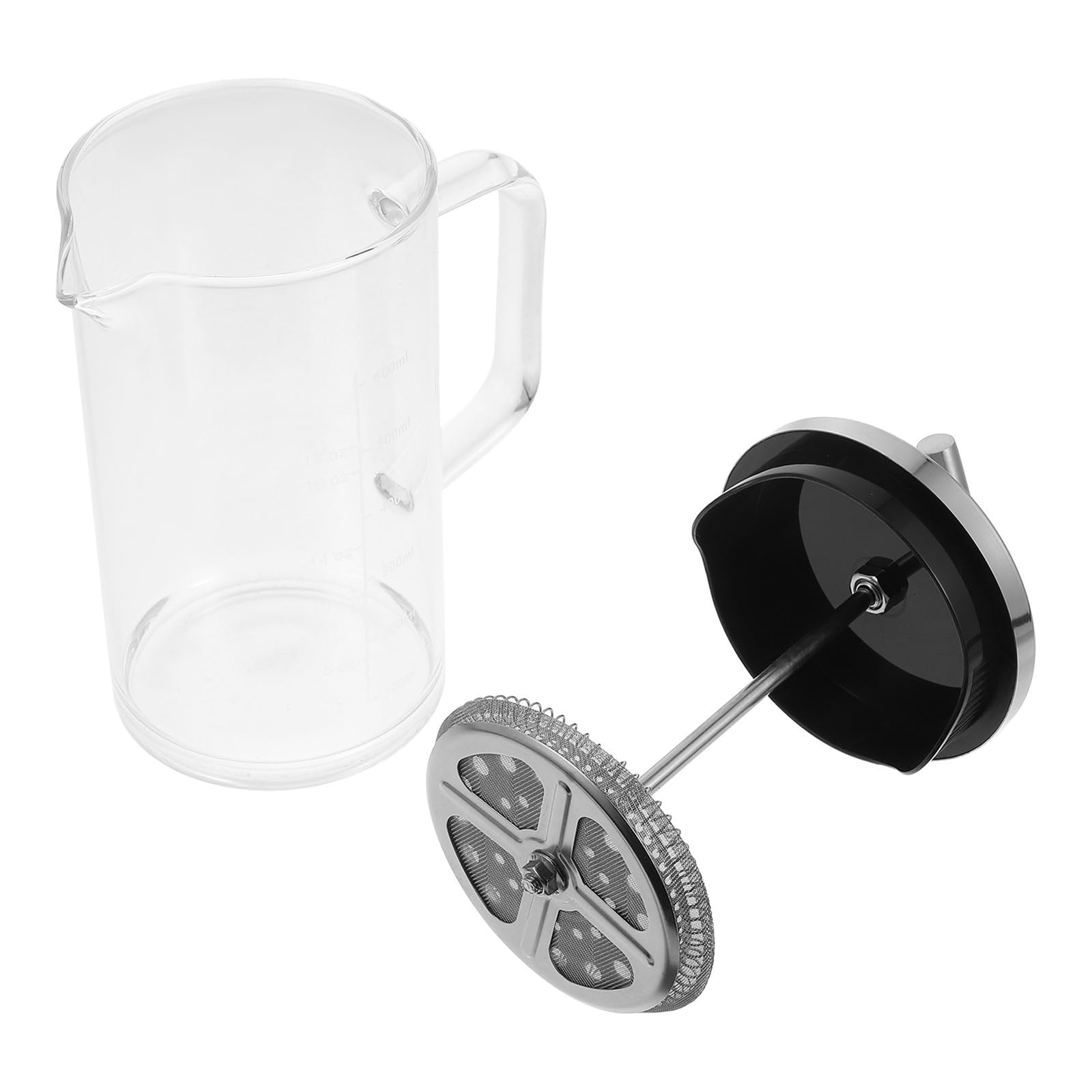 iplusmile Cafetière à Piston Manuelle avec Balance Intégrée 600ml en Verre à Fond Épais pour Préparer Café et Thé la Maison Bureau