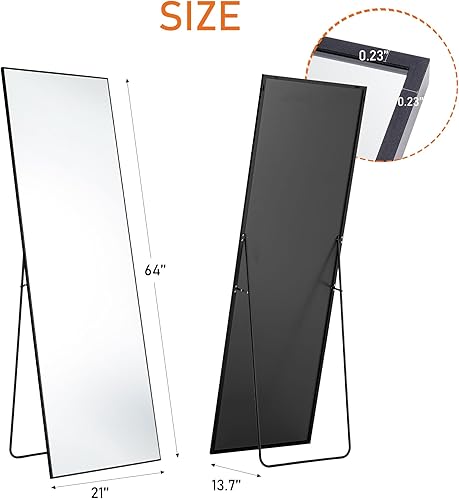 Miniatura 10 de Espejo de longitud completa con soporte, espejo de pie de aleación de aluminio de 59 x 16 pulgadas, espejo de pared para colgar o apoyarse contra,