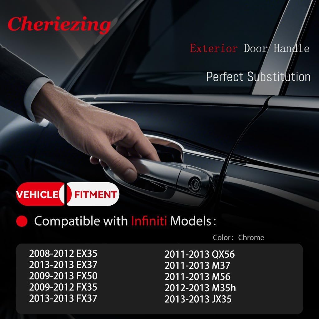 Cheriezing Chrome Exterior Door Handle Compatible with Select Nissan Infiniti Models Patrol Safari EX35 EX37 FX50 FX35 FX37 QX56 M37 M56 M35h JX35 (W/Smart Key System) Front Left Driver Side