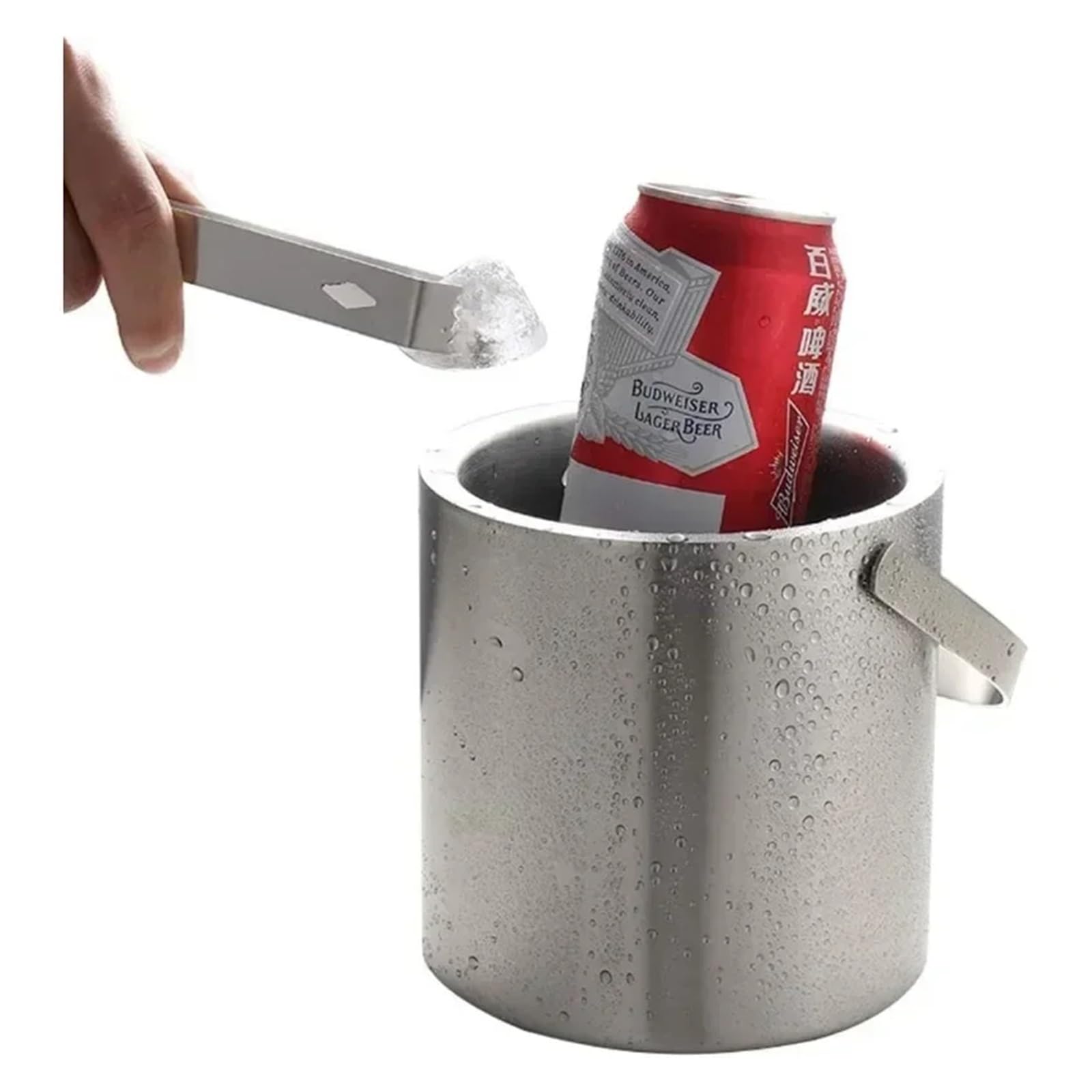 Edelstahl Eiswürfel 2,0 l/3, l Eiskübel aus Edelstahl mit Deckel, Siebzange, doppelwandiger, isolierter, Eisbehälter, Kühler, Gute Abdichtung(1PC 2L)