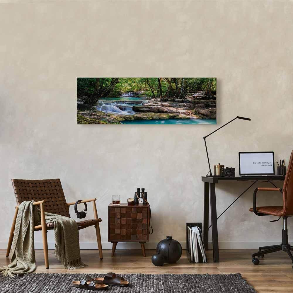 decomonkey Akustikbild Wasserfall 135x45 cm XXL 1 Teilig Leinwand Modern