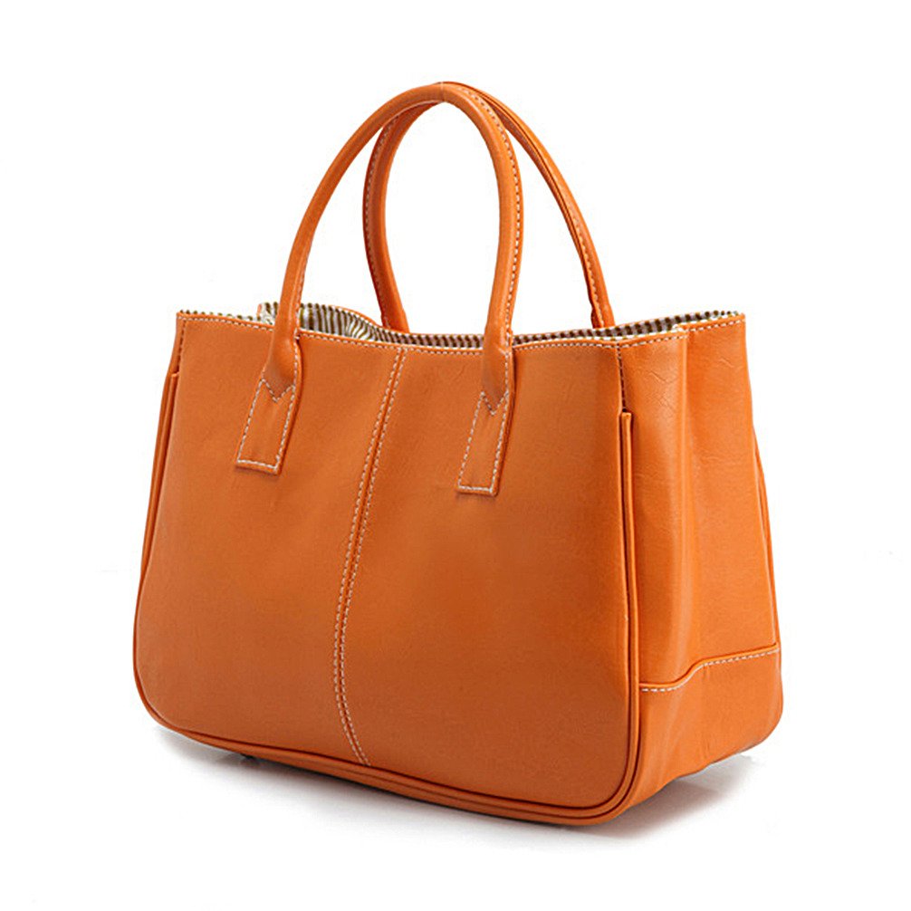 Women's Pure Color Fashion Orange PU Leather Handbag Shoulder Bags Purse Bag
