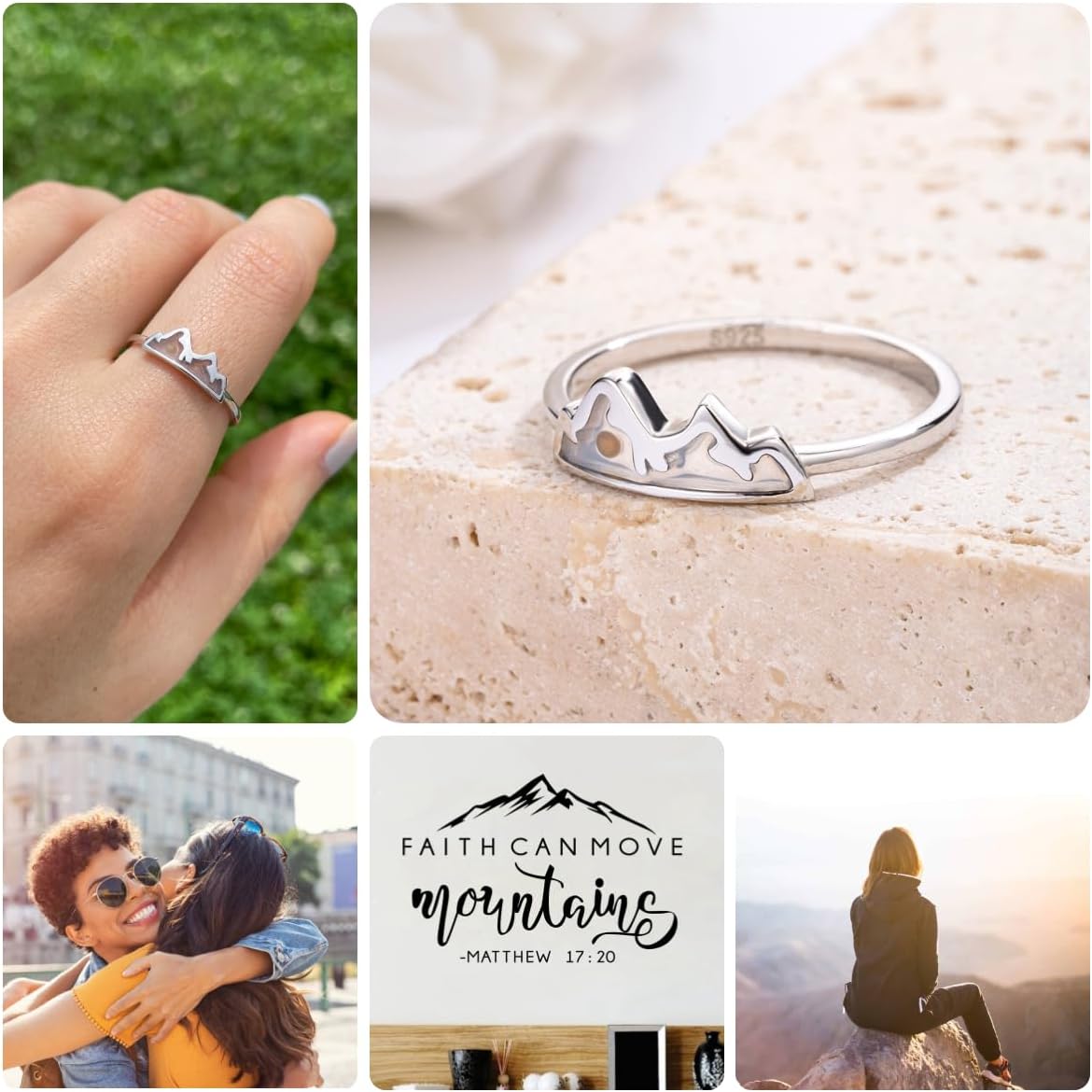 STROLLGIRL S925 silver mountain mustard seed ring handmade faith jewelry Matthew 17:20 faith can move mountain ring