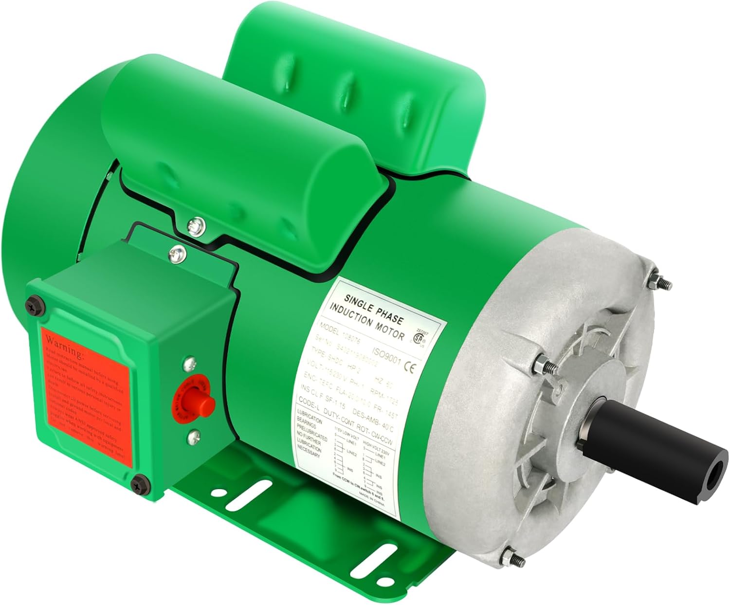 2HP Electric Motor, Single Phase 145T CW/CCW Rotation TEFC 1725 RPM 4Pole 60HZ 115/230V Air Compressor Motor 7/8" Shaft Diameter