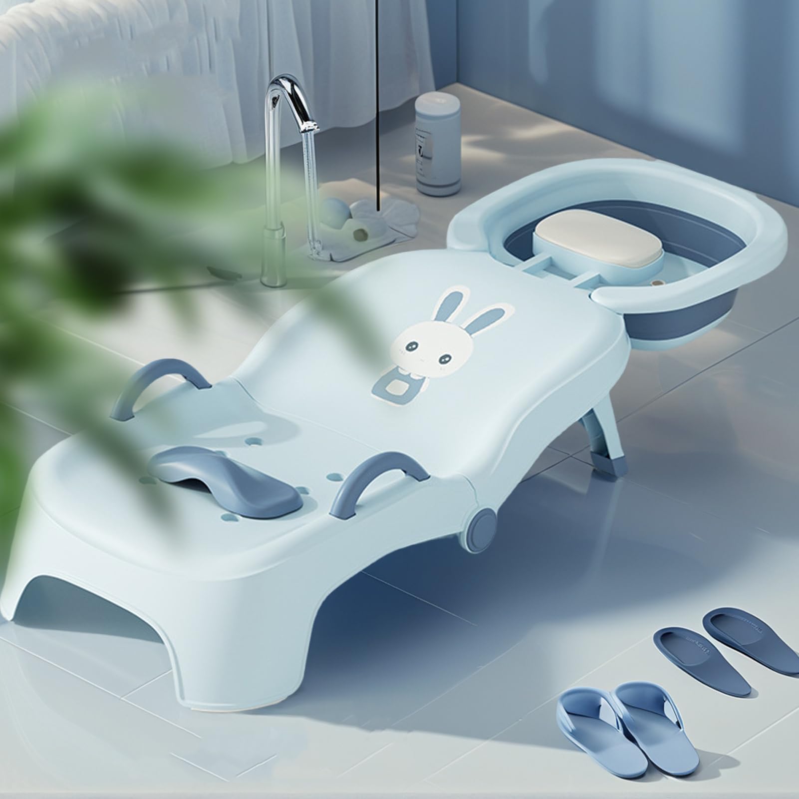 Haarwaschsitz – Klappbarer und verstellbarer Badstuhl, Shampoo-Halterung für Kinder, ergonomische Spülstation für Kinder, Waschkonfiguration