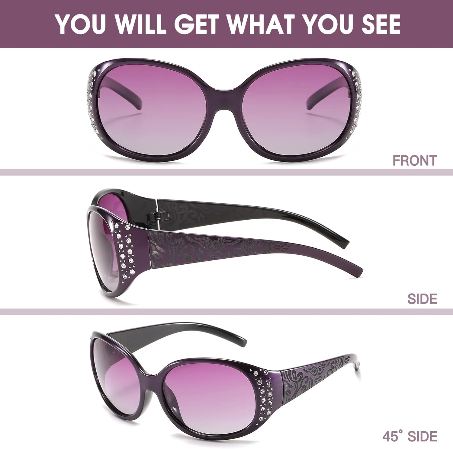 LVIOE Polarized Sunglasses for Women, Rhinestone Wrap Around Sunglasses with UV Protection Lens LS008 - Image 8