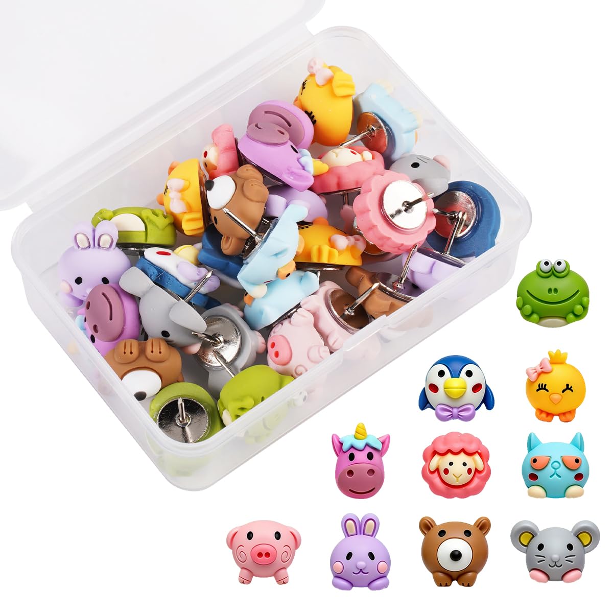 30 Stück Tiere Reißzwecken, Lustige Tier-Pinnnadeln mit Transparente Box Niedliche Tier Pins für Pinnwand Mini Dekorative Reißzwecken für Pinnwände, Korktafeln, Fotowände & Büro Organisation