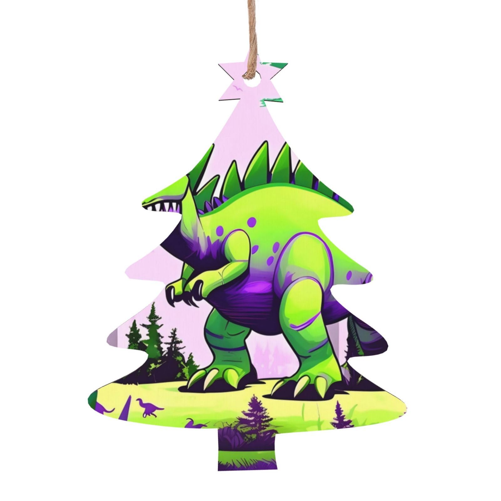 Green Dinosaur Printed Christmas Wooden Pendants, Simple and Environmentally Friendly, Holiday decorationsã€‚