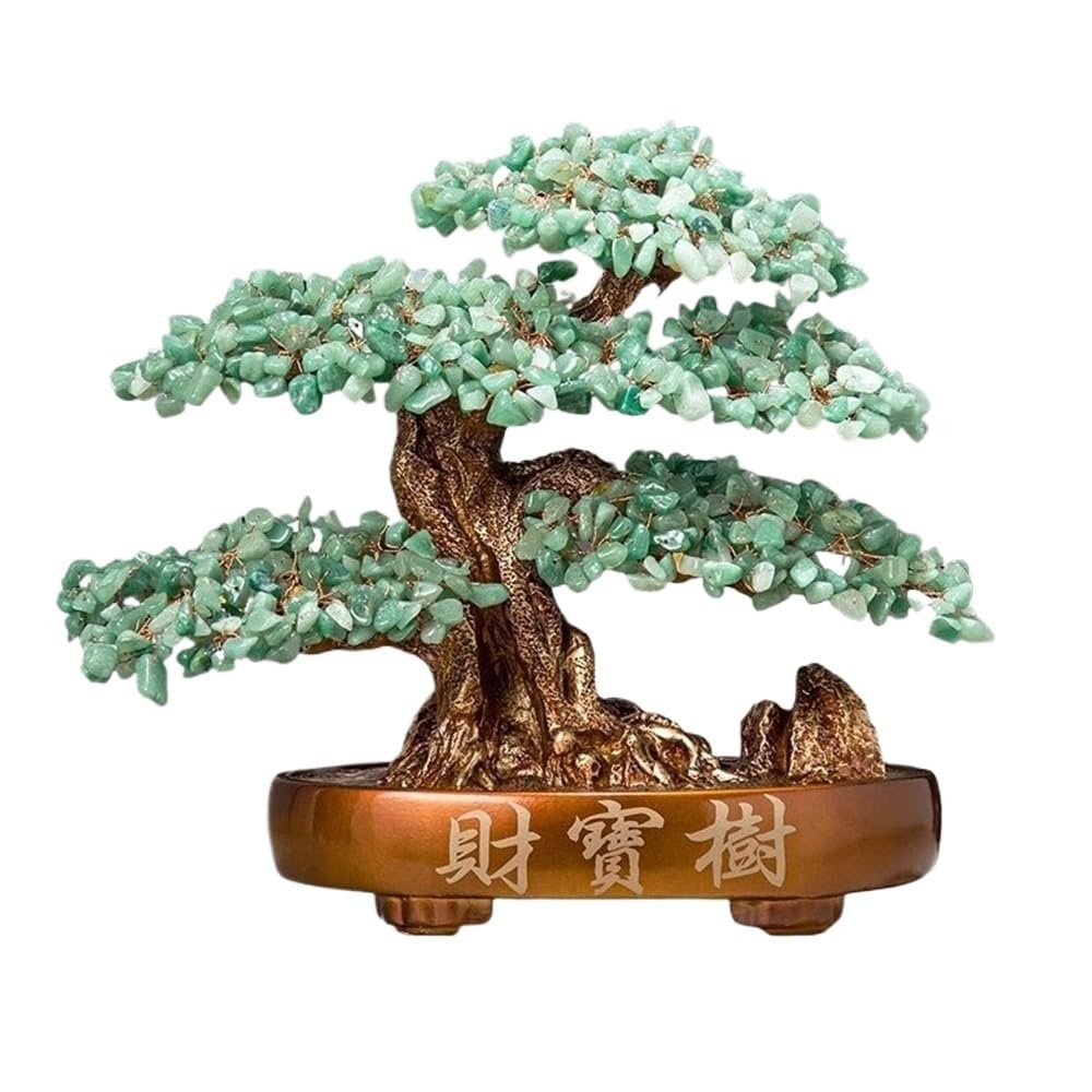 Money Tree Indoor Citrine Fortune Tree, Money Crystal, Feng Shui Luck Bonsai Decoration Office Crystal Tree(Green)