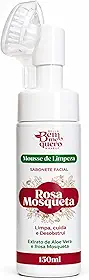 Mousse de Limpeza Facial Rosa Mosqueta 150ml com Escova de Silicone – Limpeza Profunda, Remove Oleosidade e Impurezas, Hidrata e Não Resseca – Com Aloe Vera | Para Todos os Tipos de Pele