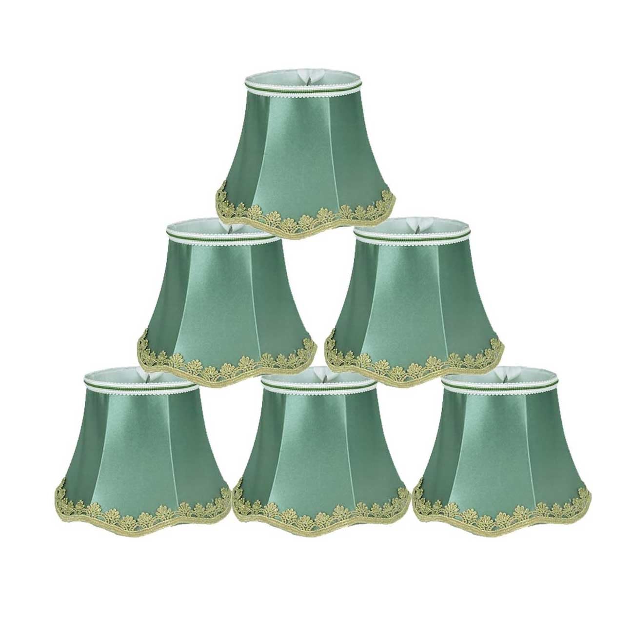 Lamp Shades Set of 6, Fabric Lampshade, Handmade Bell Shade, Clip-On Court Small Lampshade for Table Lamp Candle Crystal Chandelier,Green