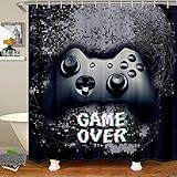 Gamer Shower Curtain, Modern Console Game Controller Bath Curtain Boys Creative Cool Black Grey Bathroom Curtain Set 72”x72” with Hook,Kids Classic Gaming Gamepad Shower Curtain for Stalls Bathtubs