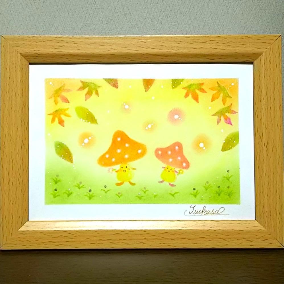 Amazon.co.jp: 秋のパステルアート キノコたちの遠足 パステル画