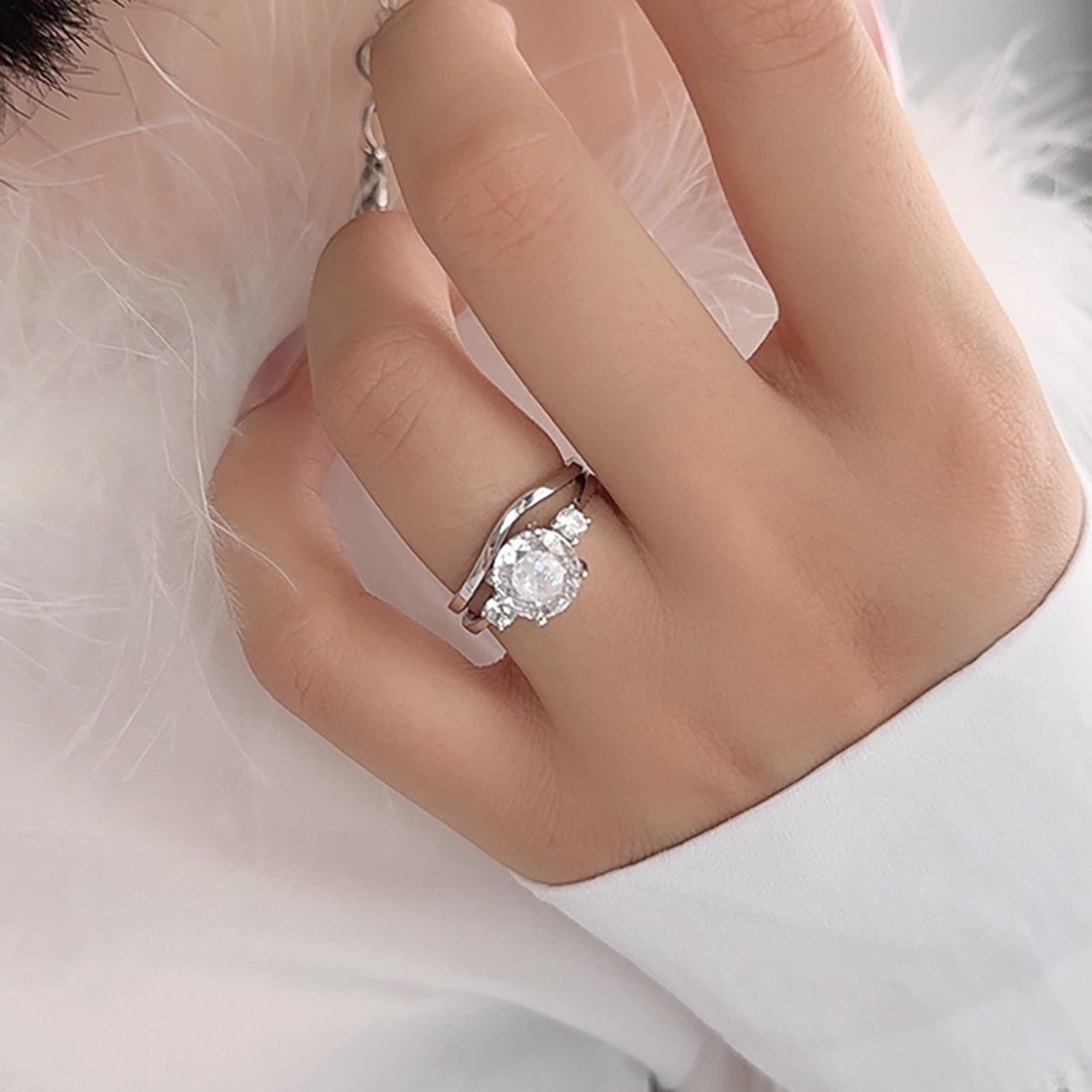 Anillos de boda de oro auténtico Moissanite, anillo de compromiso de oro blanco, 2 unidades, anillo de mujer, oro de 2 quilates, moissanite, apilable, anillo para mujer