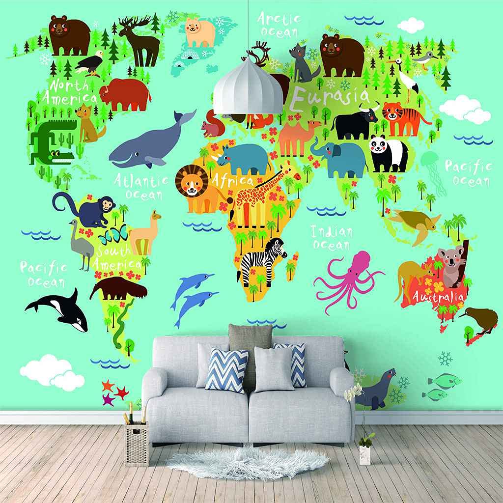 Poster géant mural 3D en toile auto-adhésive motif animal vert 200x140 cm