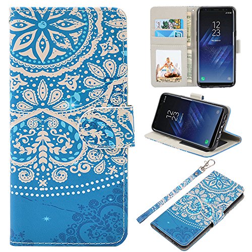 UrSpeedtekLive Galaxy S8 Wallet Case Folio Flip Premium PU Leather Case Cover w/Card Holder Slot Pockets, Wrist Strap, Magnetic Closure Compatible with Samsung Galaxy S8 (2017), Flower