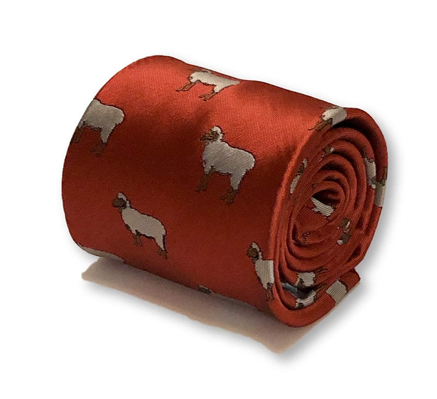 Frederick Thomas Men's Red Bright ’S Tie With Sheep Design Classic Novelty Necktie Classic 8Cm Width, 147Cm Length Ideal For Office, Formal Occasions And Weddings