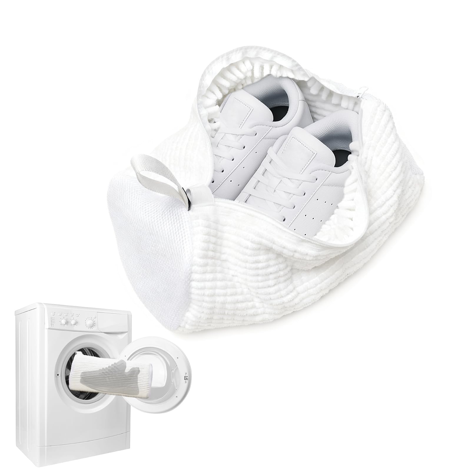 Shoe Washing Machine Bag Reusable, 360° Protection Trainer Washing Bag with Zipper, Heavy-Duty Laundry Shoe Bag for Sneakers, Running Shoes & Delicates, Ideal for Light-Coloured Shoes (1 Pack)