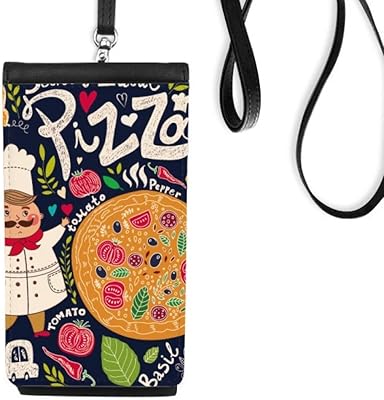 Cook Pizza Italy Tomato Foods Phone Wallet Purse Hanging Mobile Pouch Black Pocket