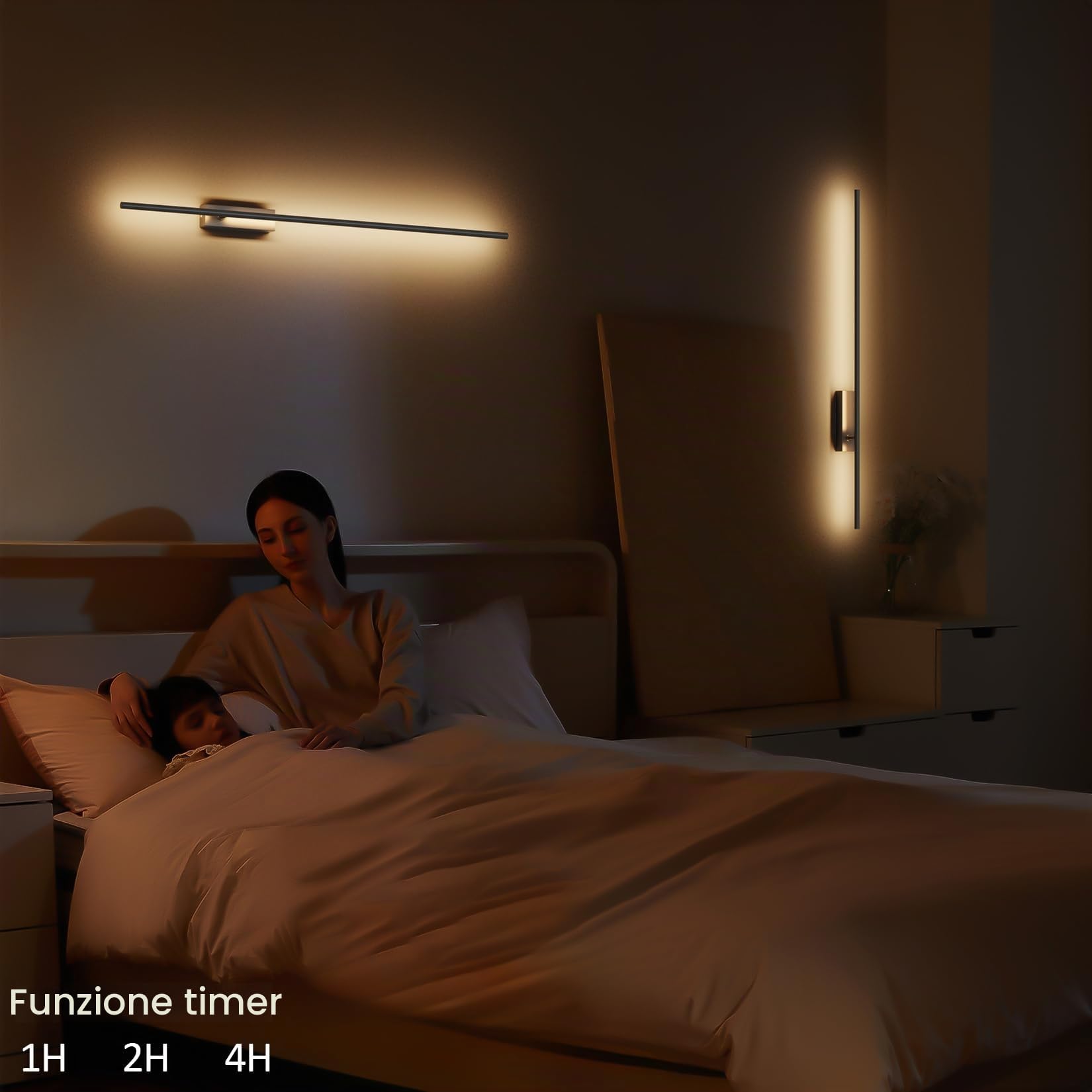 2 Lampade da Parete a LED con Telecomando Nero - 100 cm, 28 W, 3000K-6000K, con Funzioni di Regolazione dell'Intensità Luminosa e Temporizzazione, per Soggiorno, Camera da Letto, Corridoio