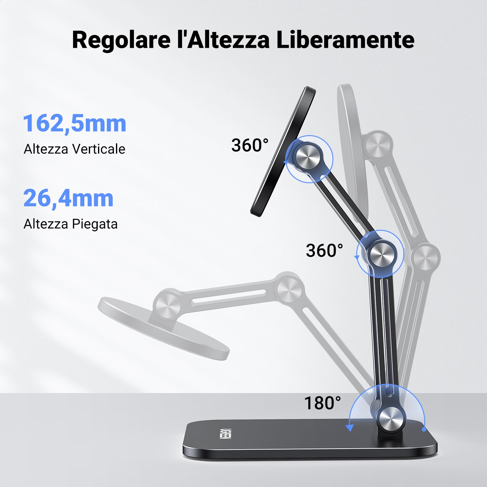 UGREEN Supporto Magnetico Magsafe da Tavolo Pieghevole con Anello in Metallo, Porta Cellulare Scrivania, Compatibile con iPhone 16 Plus Pro Max/15/14/13, Galaxy S23 Nero