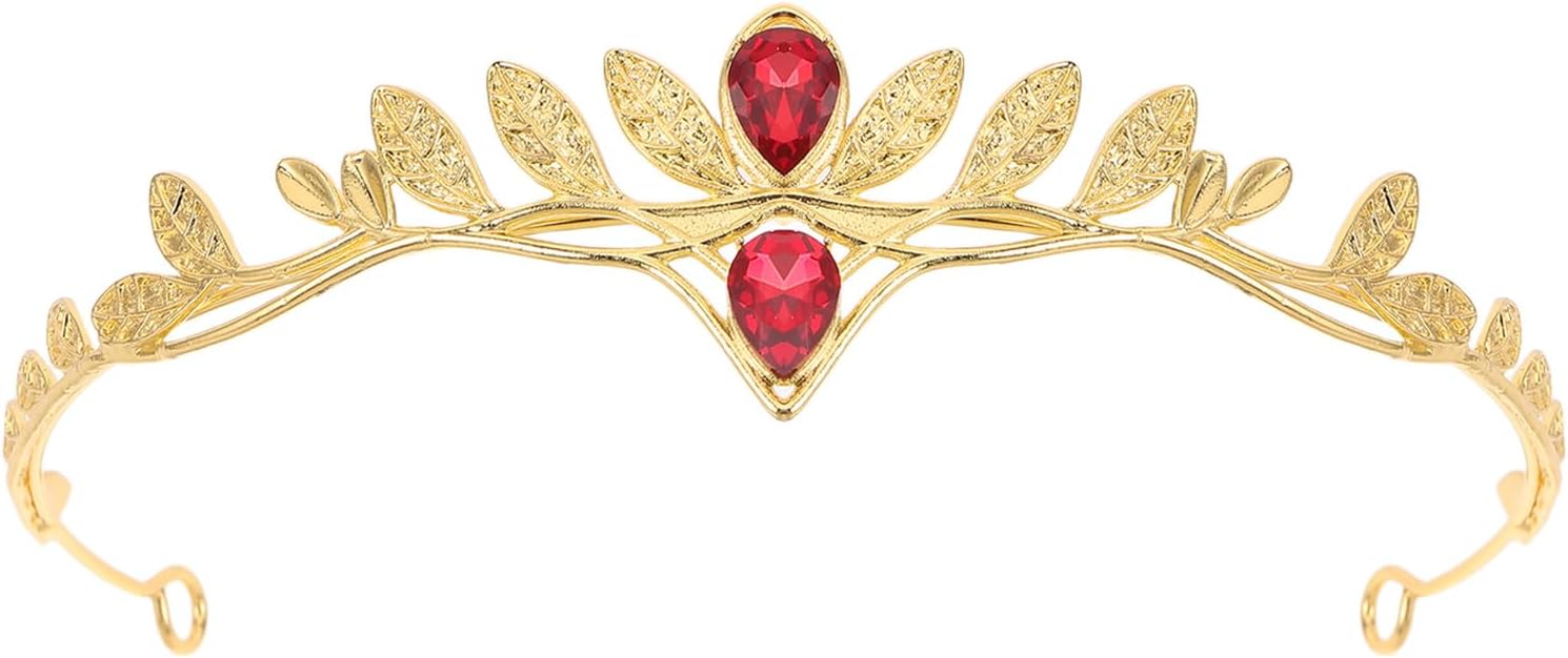NOLITOY Men’s Red Crystal Leaf Alloy Crown Headpiece, Decorative Costume Circlet for Masquerade, Party, Wedding, and Cosplay Accessories