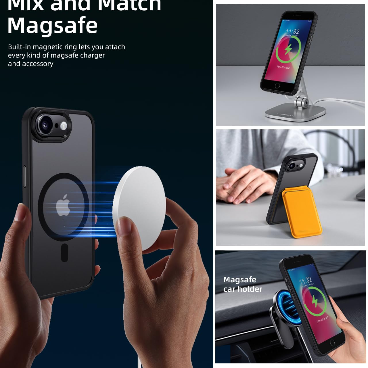 tigratigro Custodia Per iPhone, Compatibile con Mag-Safe,Traslucida Texture Opaca, Flessibile e anti-impronta,Consistenza simile alla Pelle (Argento, iPhone SE 2022/SE2020/ 8)