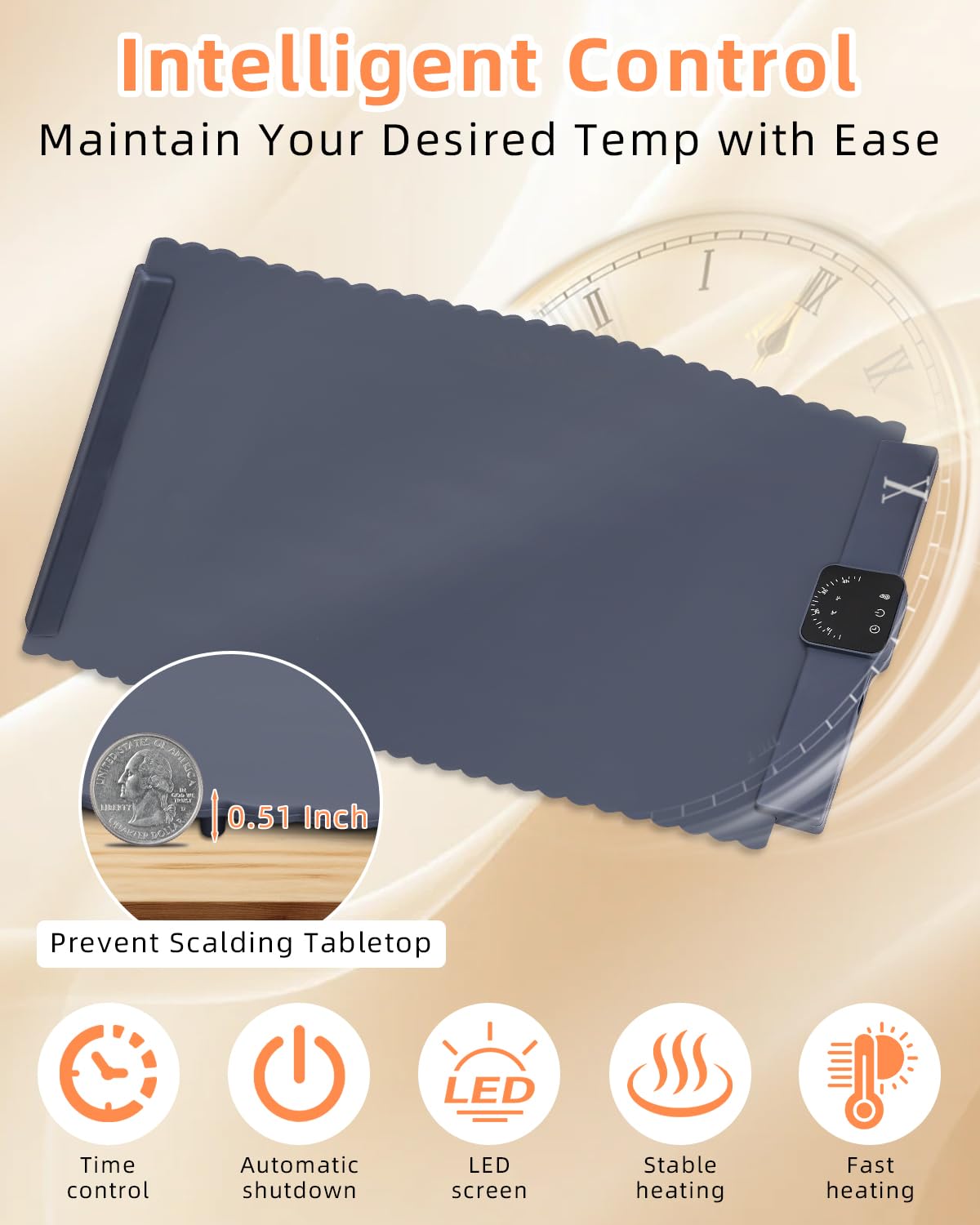 Chauffe Plat Électrique, Plaque Chauffante avec Température Réglable 60°C - 100°C et Minuteur de 4 Heures, Pliable Silicone Chauffe Assiette à Réchaud pour Bithday, Mariage, Fêtes et Buffets Banquet