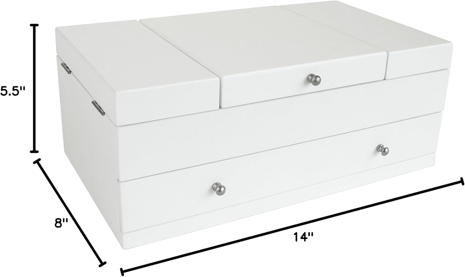 Mele and Co Everly Wooden Triple Lid Jewelry Box in White