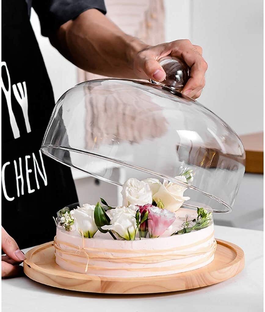 Moule à gâteau Rotatif avec dôme en Verre Transparent pour Conserver Les Fruits et la poussière (Taille : 28,2 cm) (20,4 cm)
