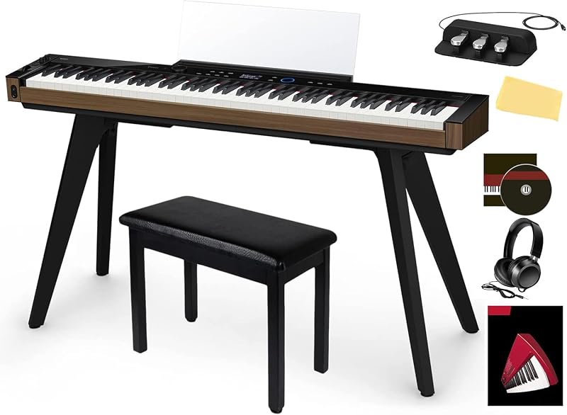 Piano digital Privia PX-S6000 - Paquete negro con soporte CS-90P, pedal SP-34, banco, auriculares, libro de piano, lecciones de piano en línea, DVD instructivo y paño de pulido Austin Bazaar