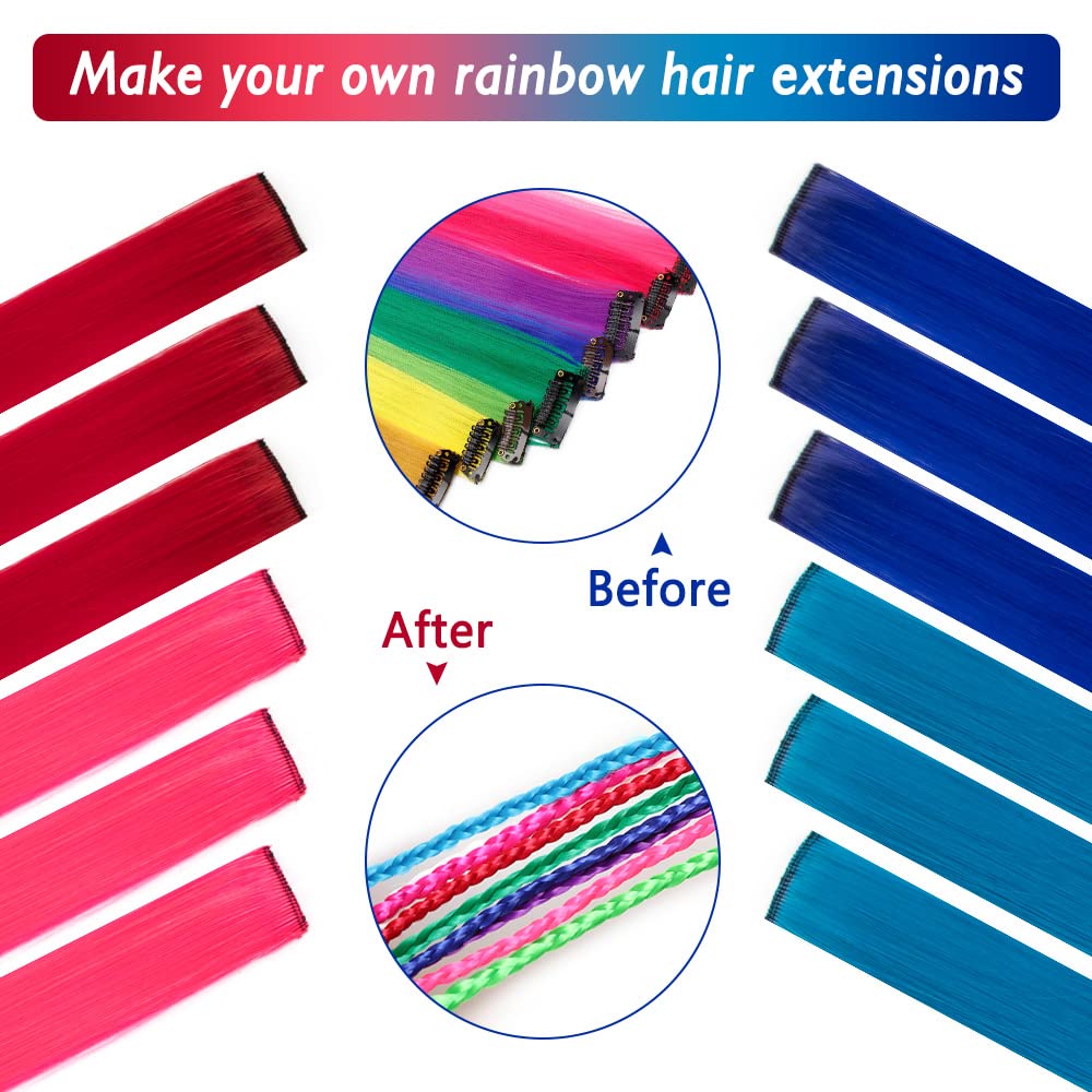 Colored Hair Extensions 20 Pcs Clip in Rainbow Hairpieces for Girls 20 Inch image 3