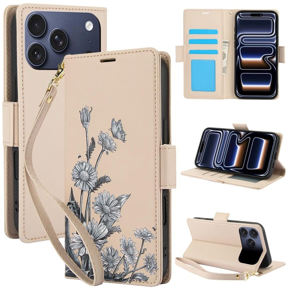 Étui iPhone 15 Pro cuir avec rabat pour protéger l'écran des rayures