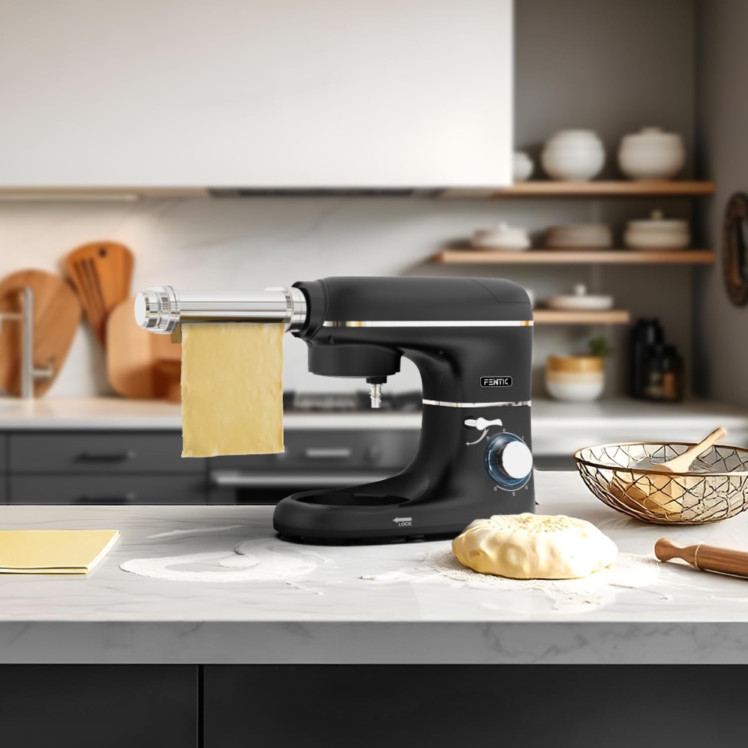 Impastatrice Planetaria con Macchina per la Pasta – 2000W – Robot da Cucina con Macchina per Pasta Fresca – Macchina Pasta - 6,2L Ciotola in Acciaio Inossidabile (Nero)