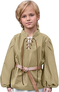 Medieval Boys Shirt Renaissance Kids Lace-up Pirate Shirts Retro Viking Colonial Costume Top - Buy now