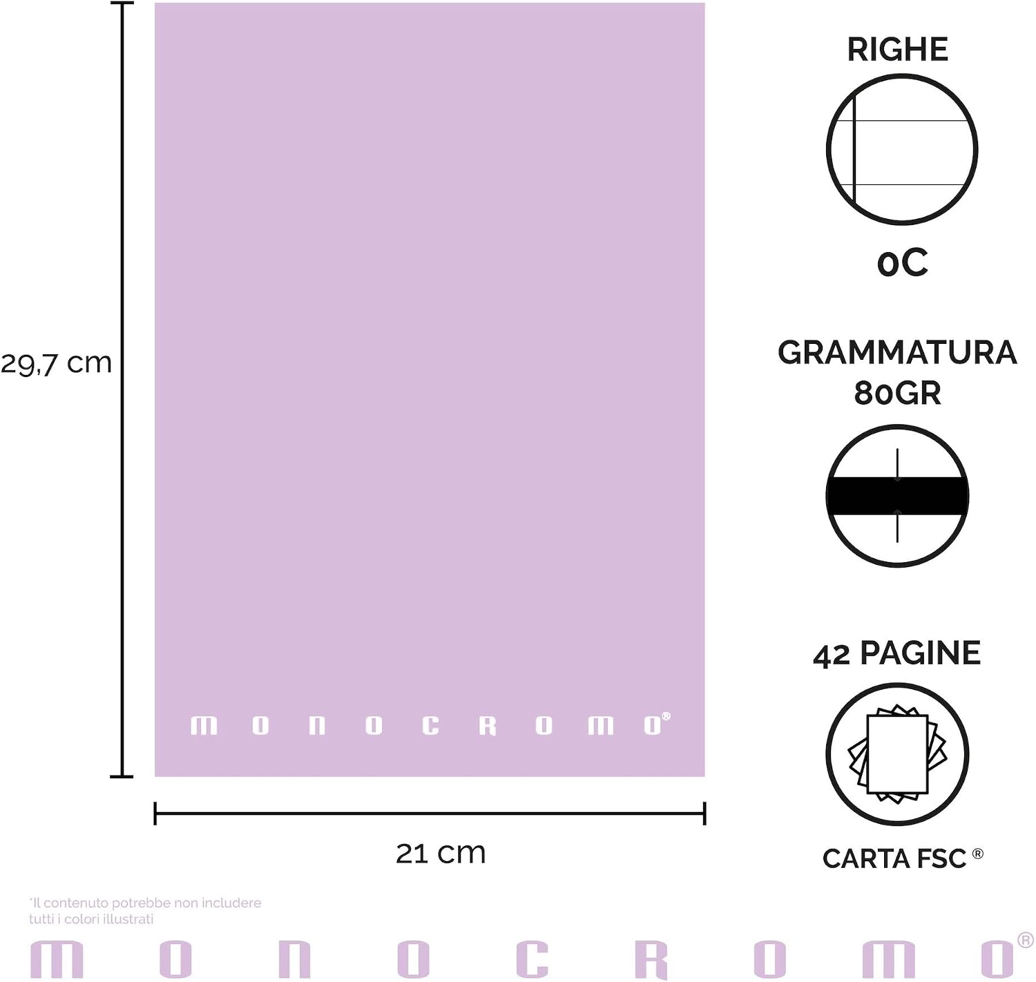 Pigna Monocromo Pastel 02298900C, Quaderno formato A4, Rigatura 0C, righe per 4° e 5° elem - Analyse des détails et conception