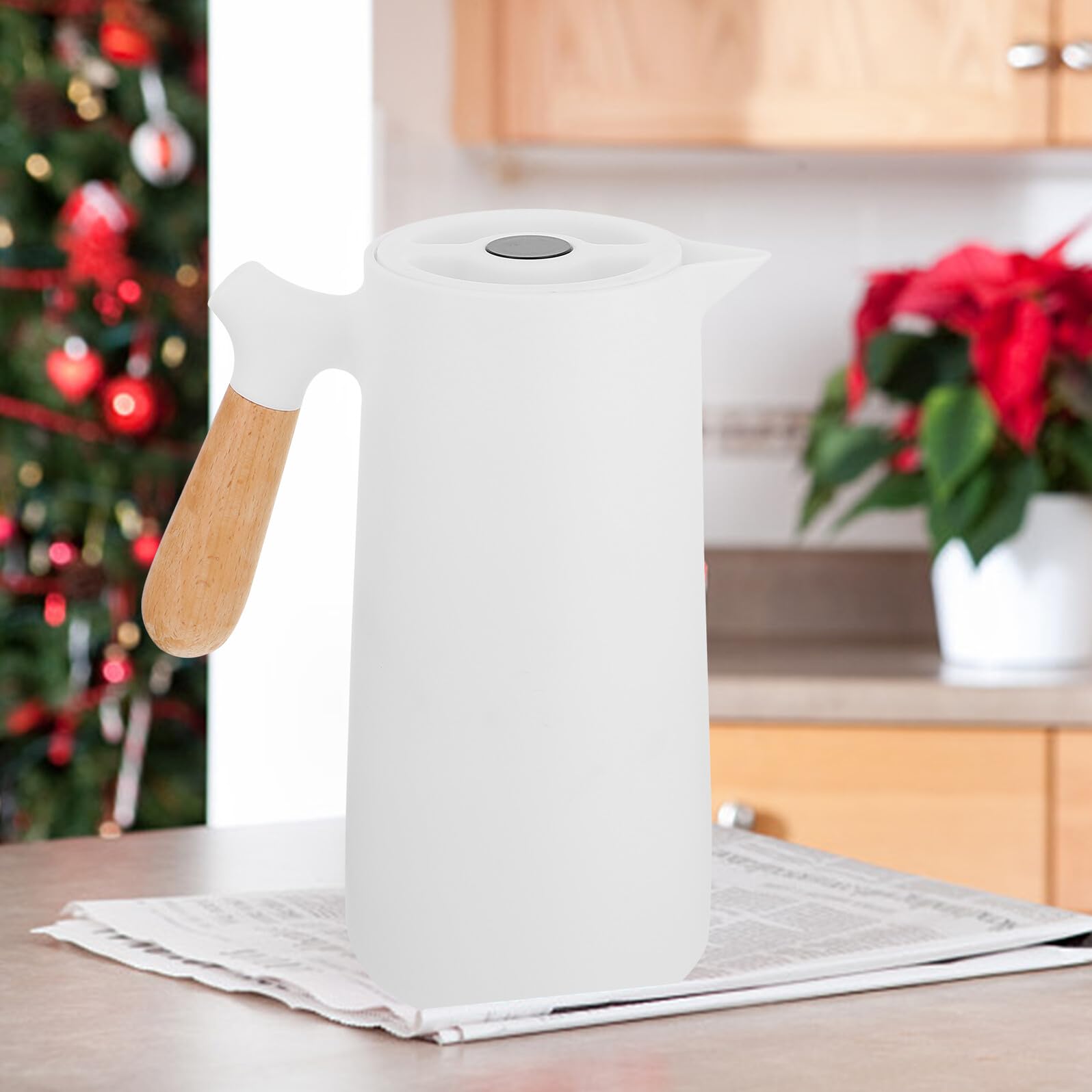 Alipis Isolierte Thermoskanne 1L mit Glas Einsatz Temperaturanzeige Doppelwandiger Warmhaltetopf für Zuhause Büro und Camping Bpa Frei Weiß