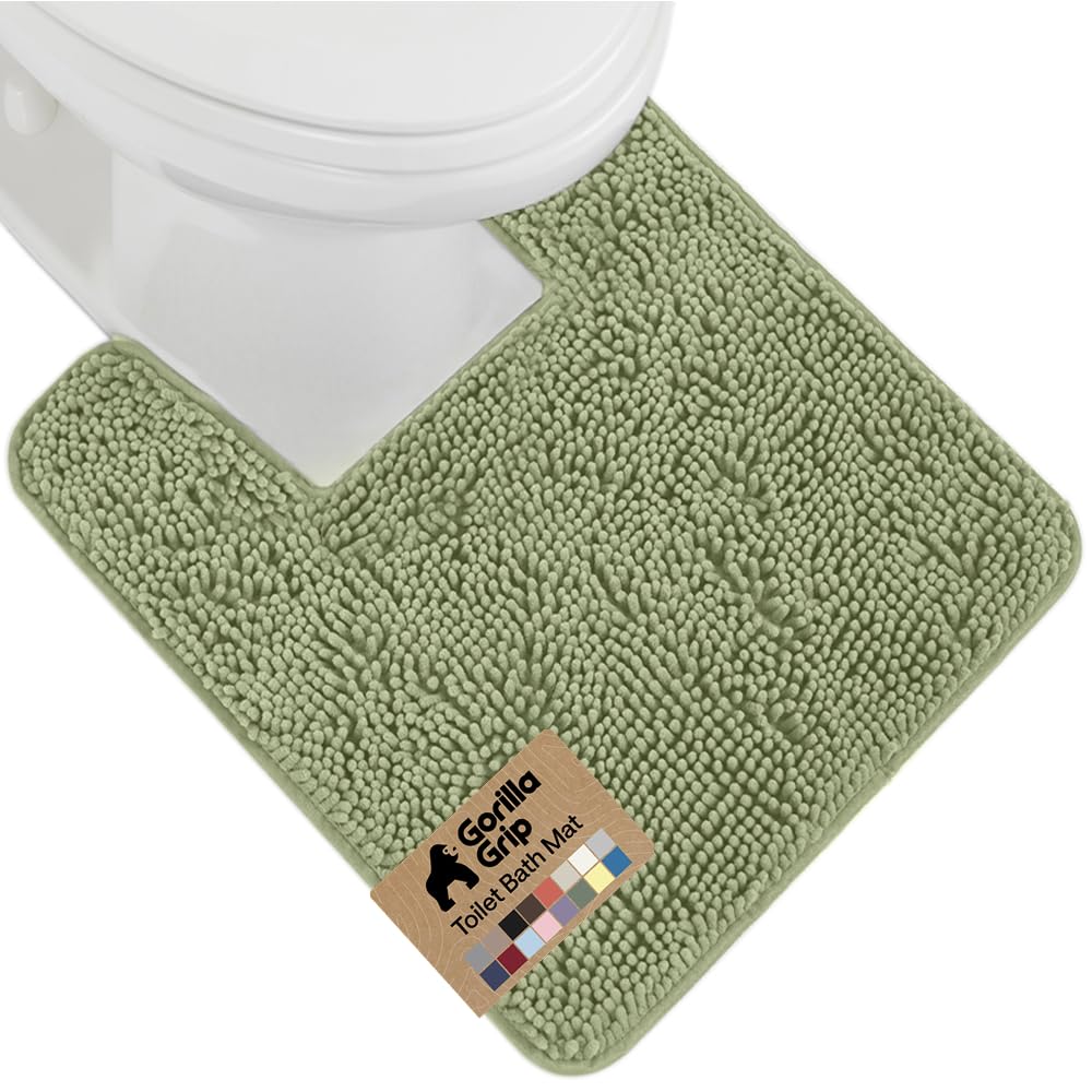 Gorilla Grip Original Shaggy Chenille Square U-Shape Contoured Mat for Base of Toilet, 22.5x19.5 Size, Machine Wash and Dry, Soft Plush Absorbent Contour Carpet Mats for Bathroom Toilets, Sage Green — image 1